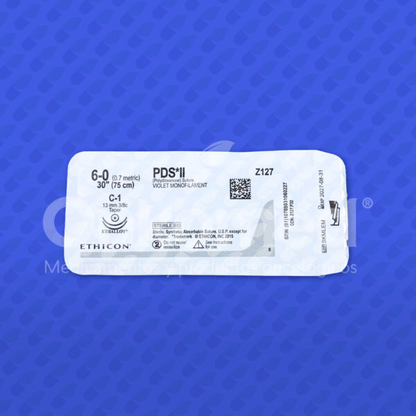 Empaque de hilo quirúrgico PDS II Ethicon calibre 6, monofilamento violeta para alta tensión.